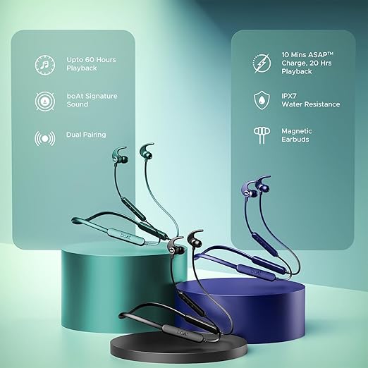 boAt Rockerz 255 Pro+, 60HRS Battery, Fast Charge, IPX7, Dual Pairing, Low Latency, Magnetic Earbuds