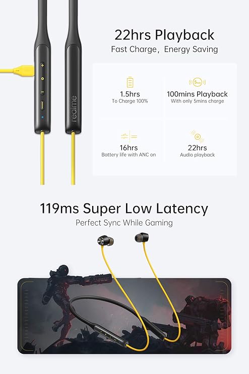 realme Buds Wireless Pro Bluetooth in Ear Earphones with Mic, Fast Charging & Up to 22Hrs Playtime