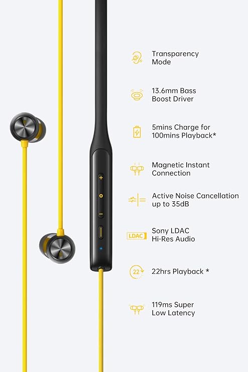 realme Buds Wireless Pro Bluetooth in Ear Earphones with Mic, Fast Charging & Up to 22Hrs Playtime
